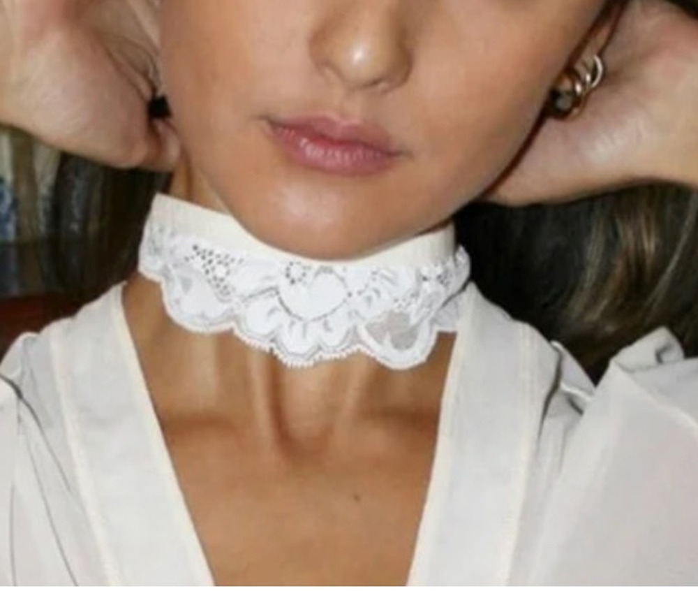 We Are HAH Lace Choker / Garter Size Large White/Cream All Choked Up in Blanc